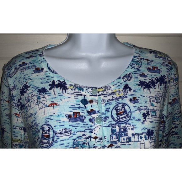 TALBOTS Sz ?? (See Meas) Blue Boating Scene Cotton Button Front Cardigan EUC - Picture 4 of 10
